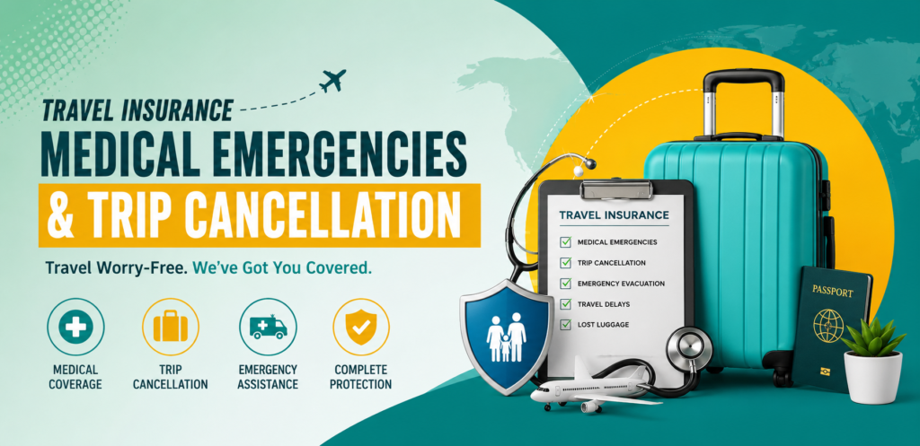 Travel insurance that covers medical emergencies and trip cancellation